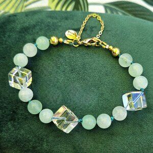 NEW SALE PRICE!! Amazonite Jade, Clear Glass Cube and 14K Gold Filled Bracelet